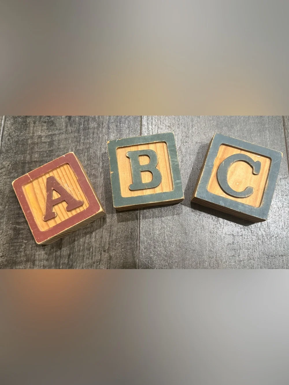 Vintage Wooden ABC Blocks for nursery kids decor lot of 3